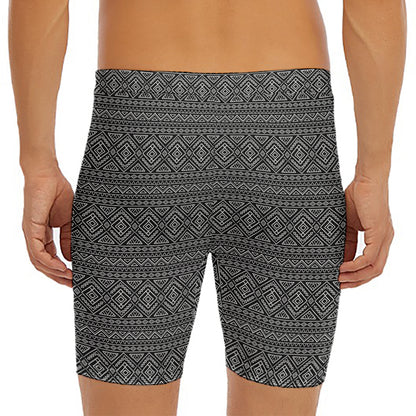 Black And White Navajo Tribal Print Men's Long Boxer Briefs