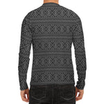 Black And White Navajo Tribal Print Men's Long Sleeve Rash Guard
