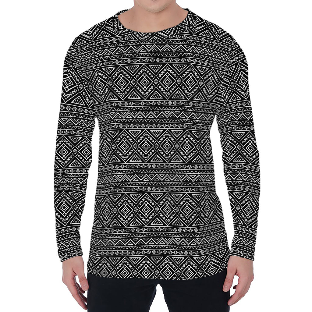 Black And White Navajo Tribal Print Men's Long Sleeve T-Shirt
