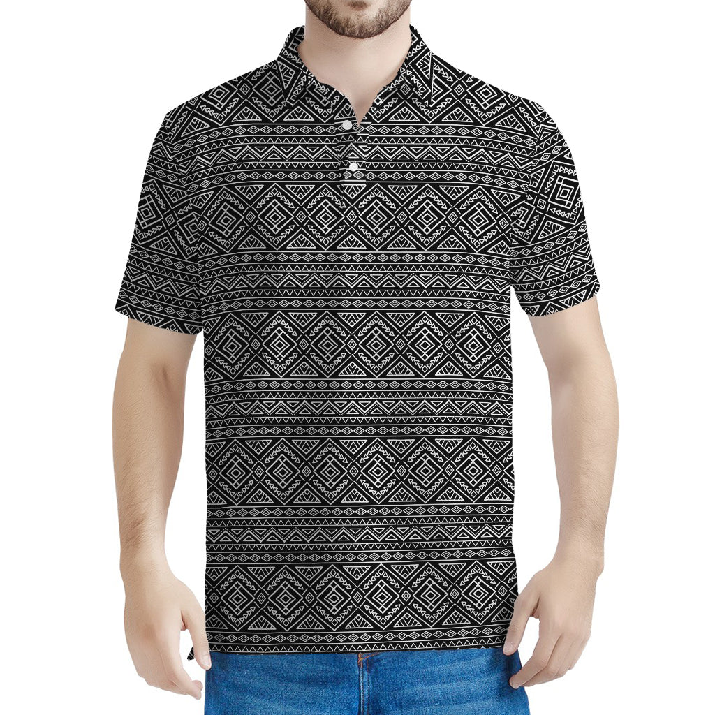 Black And White Navajo Tribal Print Men's Polo Shirt