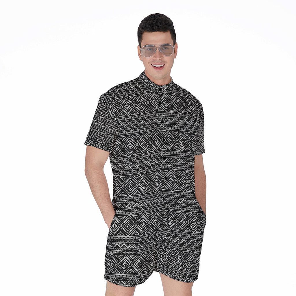 Black And White Navajo Tribal Print Men's Rompers