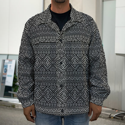 Black And White Navajo Tribal Print Men's Shirt Jacket