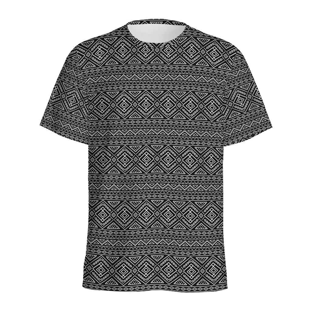 Black And White Navajo Tribal Print Men's Sports T-Shirt