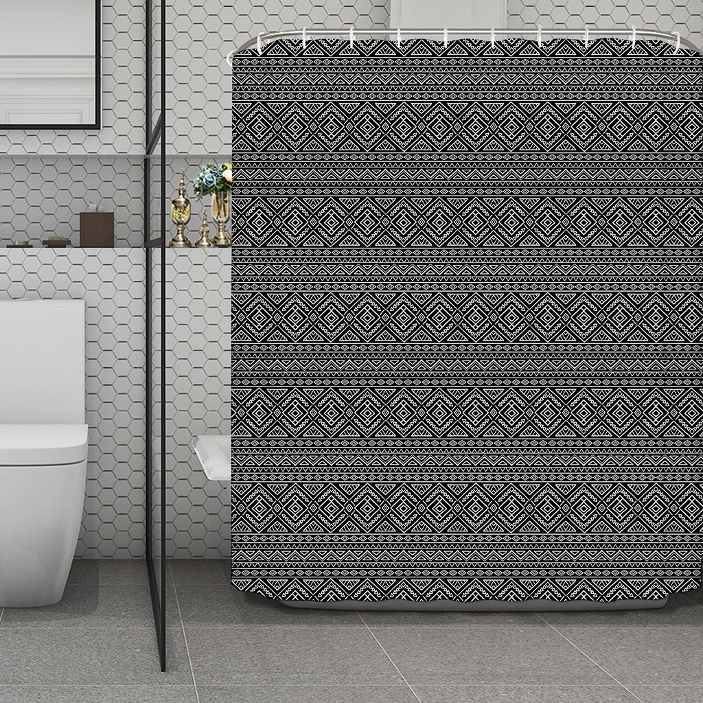 Black And White Navajo Tribal Print Polyester Shower Curtain
