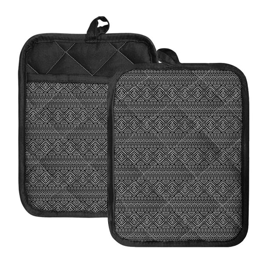 Black And White Navajo Tribal Print Pot Holders With Pocket