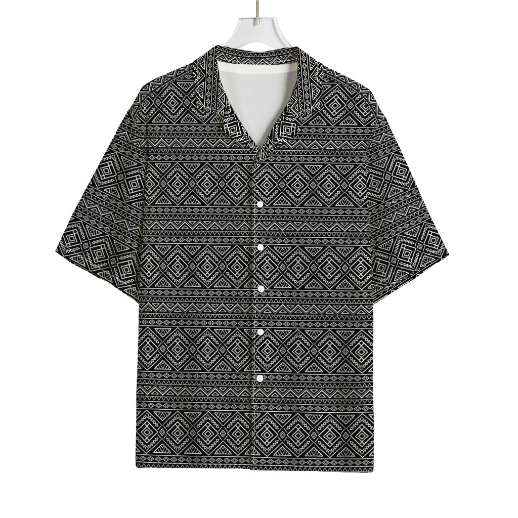 Black And White Navajo Tribal Print Rayon Hawaiian Shirt