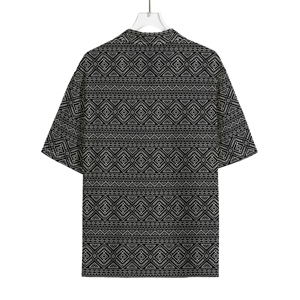 Black And White Navajo Tribal Print Rayon Hawaiian Shirt