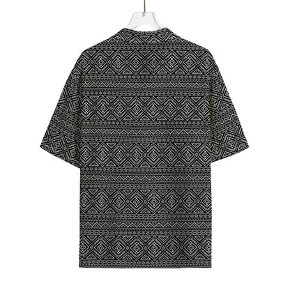 Black And White Navajo Tribal Print Rayon Hawaiian Shirt