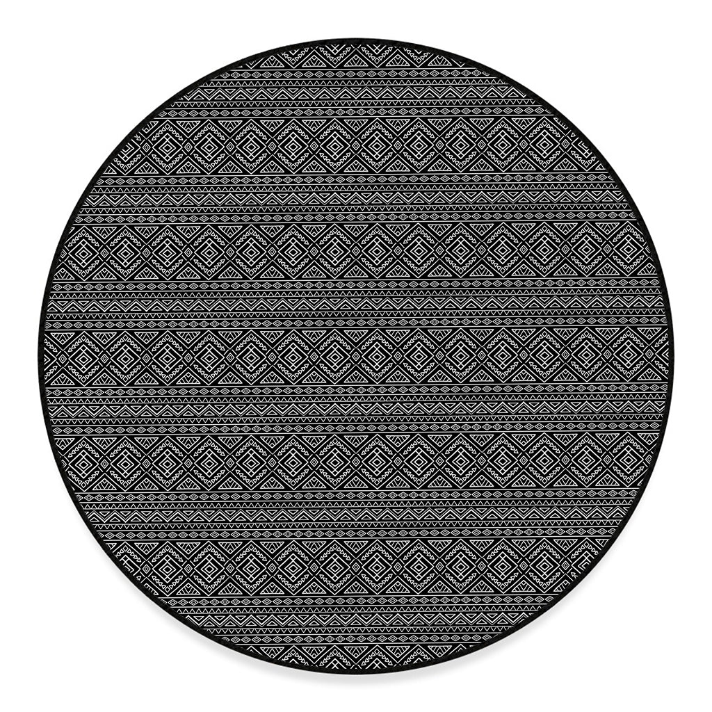 Black And White Navajo Tribal Print Round Floor Mat