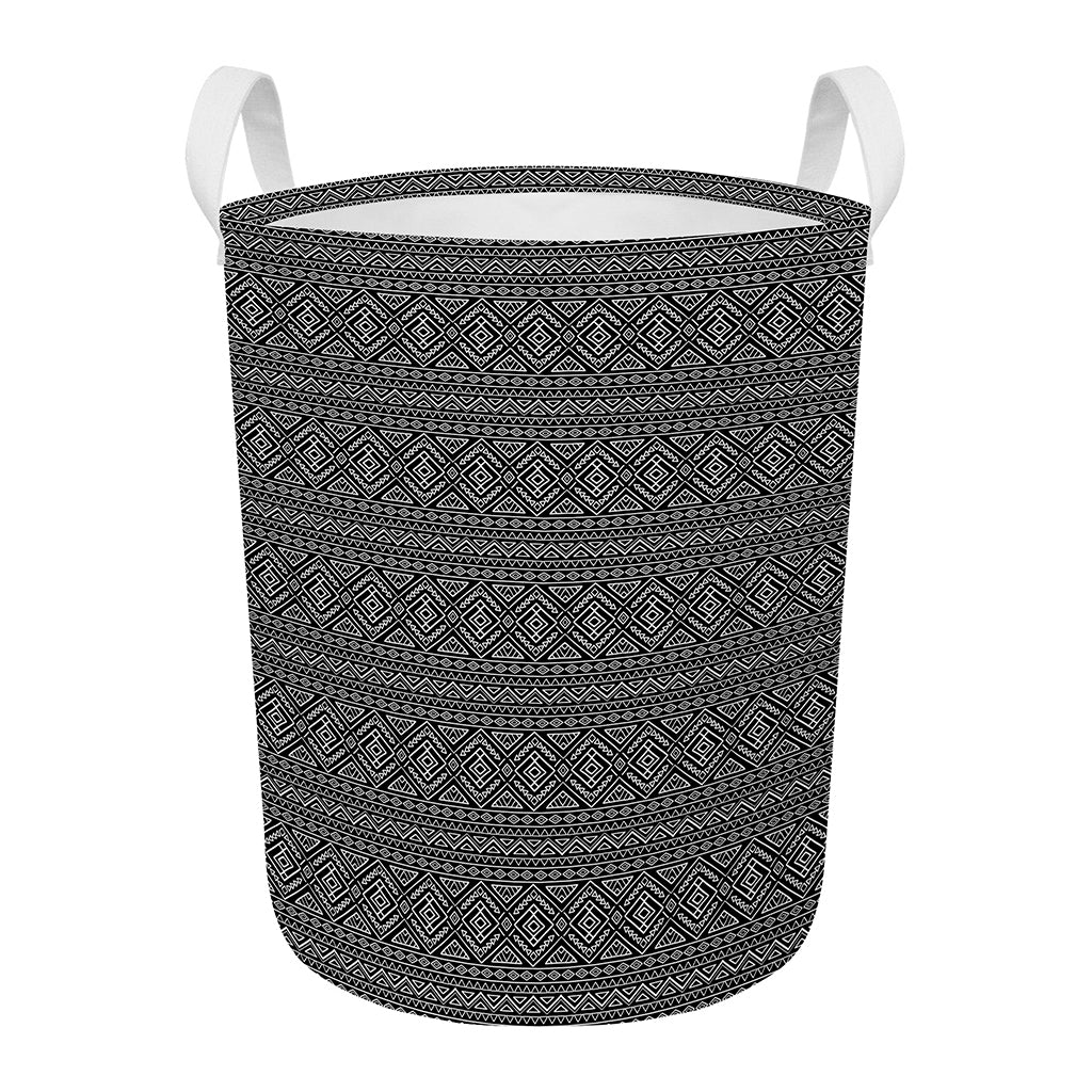 Black And White Navajo Tribal Print Round Laundry Basket
