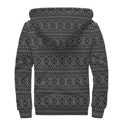 Black And White Navajo Tribal Print Sherpa Lined Zip Up Hoodie