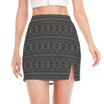Black And White Navajo Tribal Print Side Slit Mini Skirt