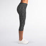 Black And White Navajo Tribal Print Women's Capri Leggings