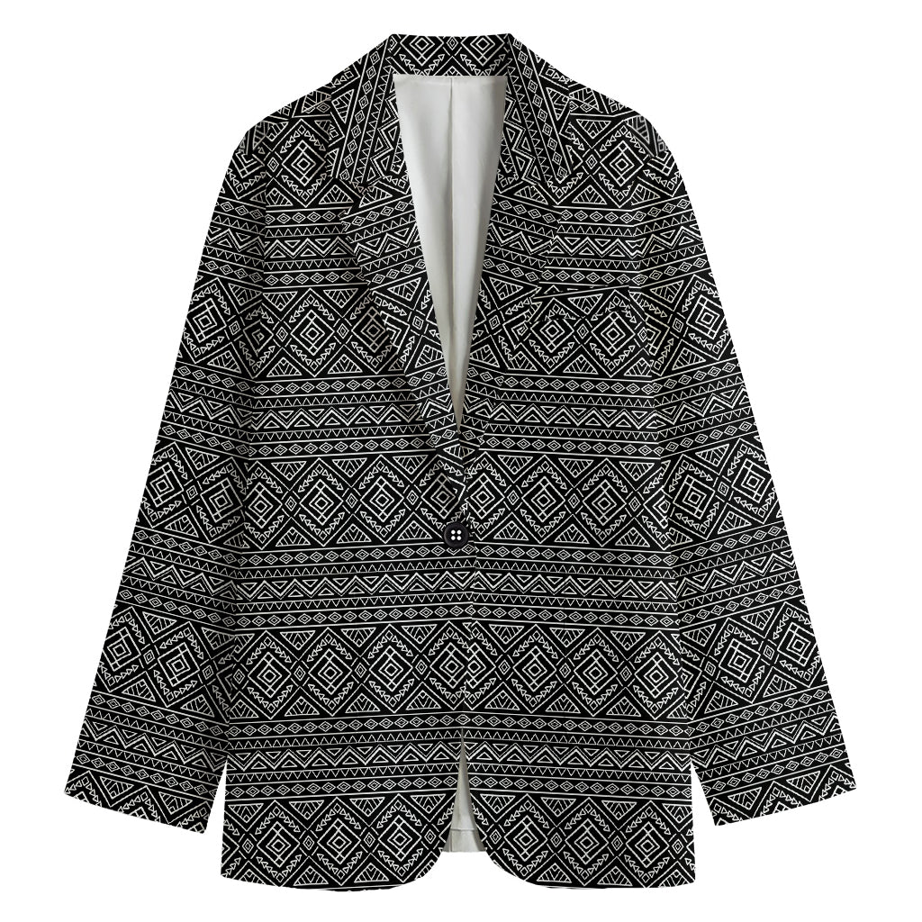 Black And White Navajo Tribal Print Women's Cotton Blazer