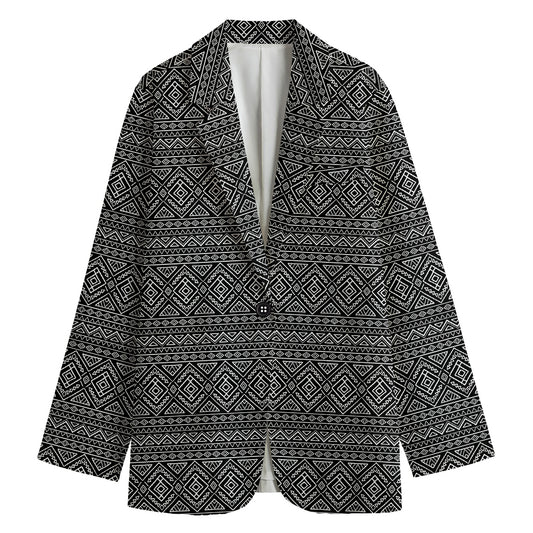 Black And White Navajo Tribal Print Women's Cotton Blazer