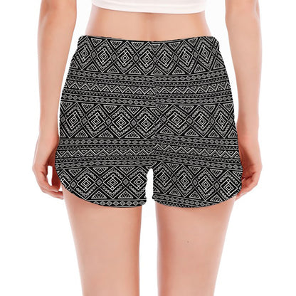 Black And White Navajo Tribal Print Women's Split Running Shorts