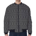 Black And White Navajo Tribal Print Zip Sleeve Bomber Jacket