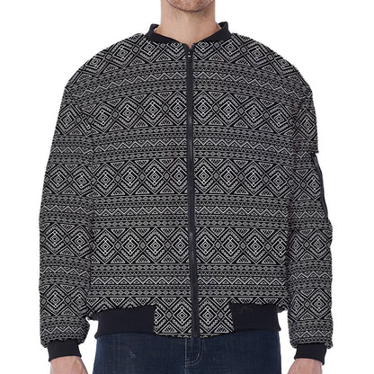 Black And White Navajo Tribal Print Zip Sleeve Bomber Jacket