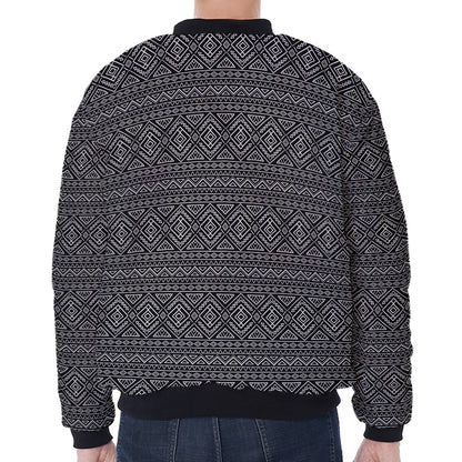 Black And White Navajo Tribal Print Zip Sleeve Bomber Jacket
