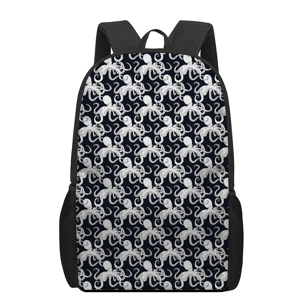 Black And White Octopus Pattern Print 17 Inch Backpack