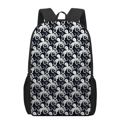 Black And White Octopus Pattern Print 17 Inch Backpack