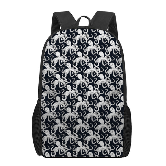 Black And White Octopus Pattern Print 17 Inch Backpack