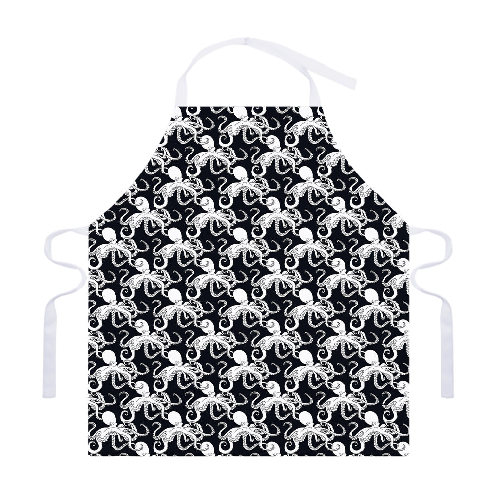 Black And White Octopus Pattern Print Adjustable Apron