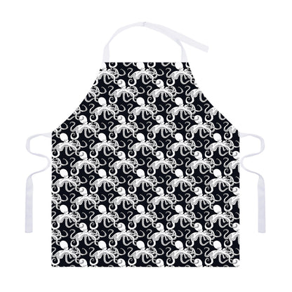 Black And White Octopus Pattern Print Adjustable Apron