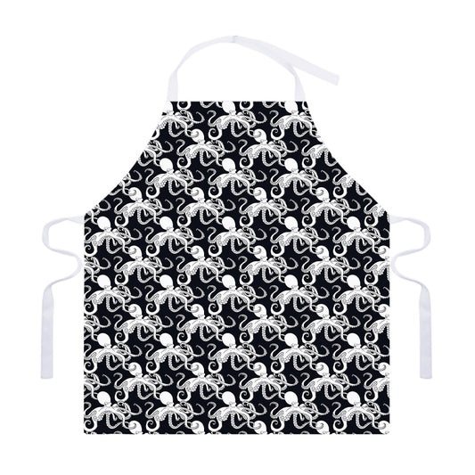 Black And White Octopus Pattern Print Adjustable Apron