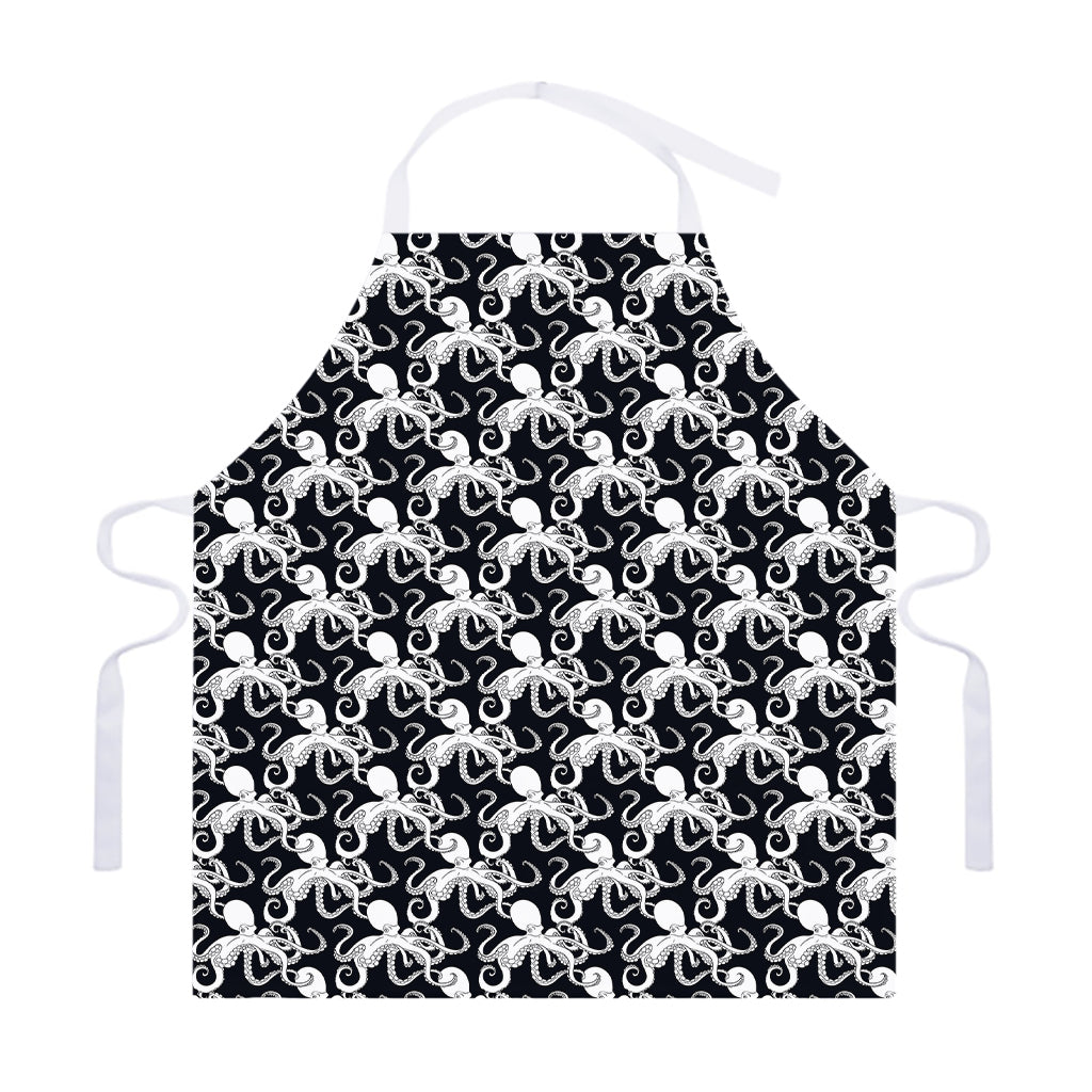 Black And White Octopus Pattern Print Adjustable Apron
