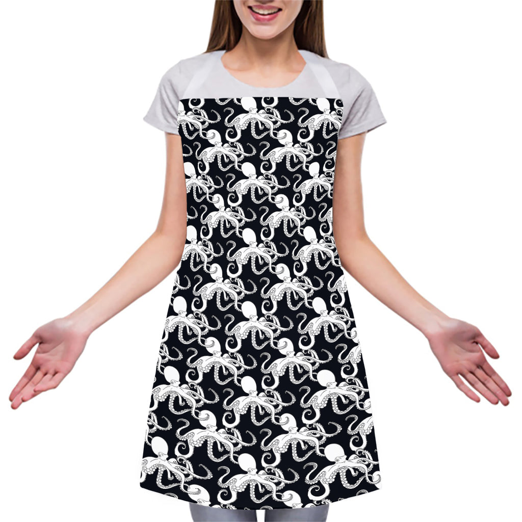 Black And White Octopus Pattern Print Adjustable Apron
