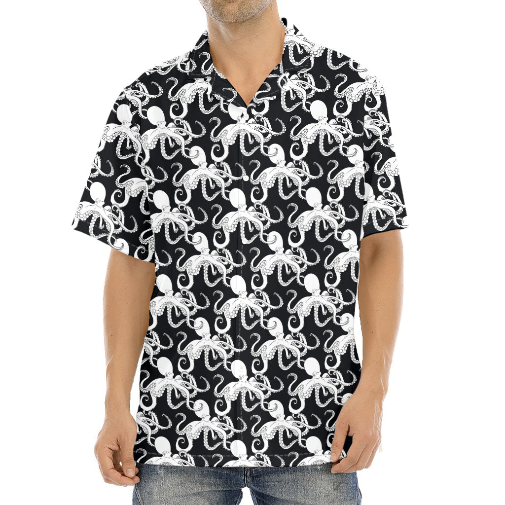 Black And White Octopus Pattern Print Aloha Shirt