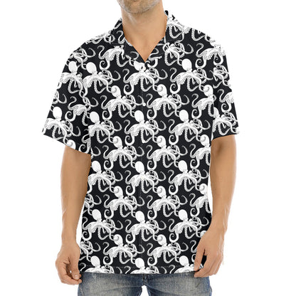Black And White Octopus Pattern Print Aloha Shirt