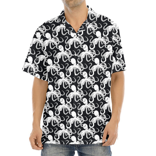 Black And White Octopus Pattern Print Aloha Shirt