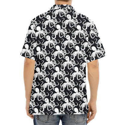 Black And White Octopus Pattern Print Aloha Shirt