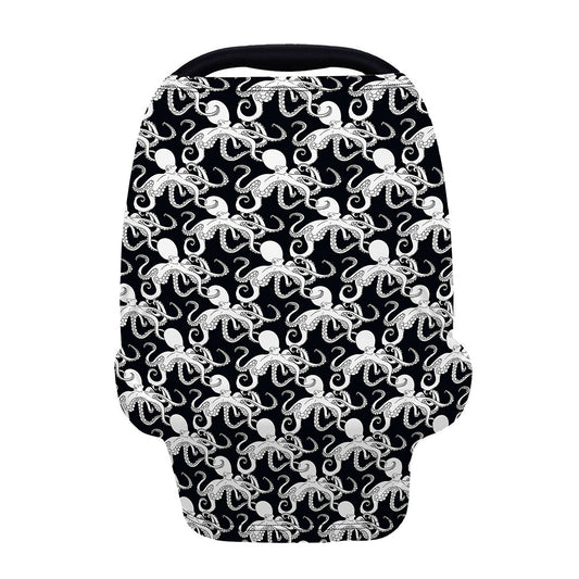 Black And White Octopus Pattern Print Baby Seat Cover