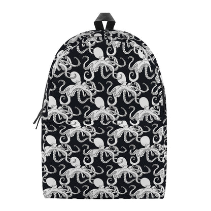 Black And White Octopus Pattern Print Backpack