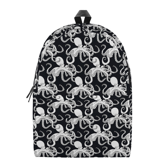 Black And White Octopus Pattern Print Backpack
