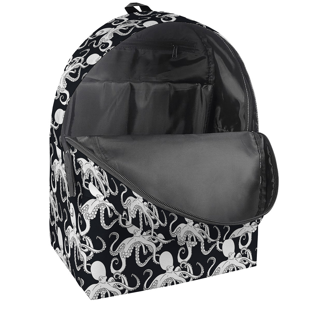 Black And White Octopus Pattern Print Backpack
