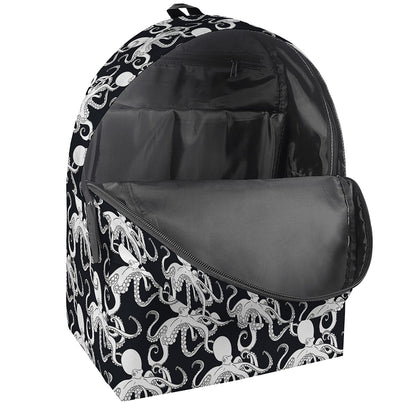 Black And White Octopus Pattern Print Backpack