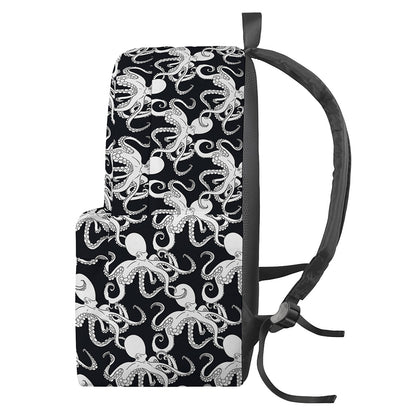 Black And White Octopus Pattern Print Backpack