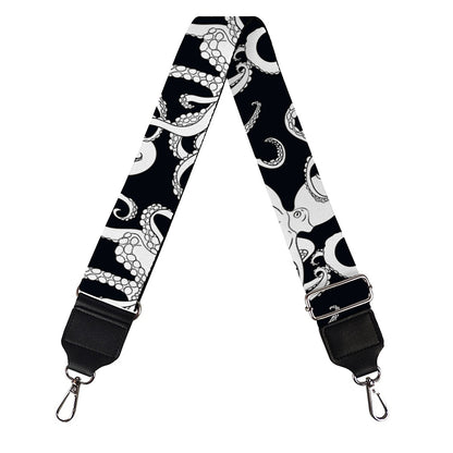 Black And White Octopus Pattern Print Bag Strap