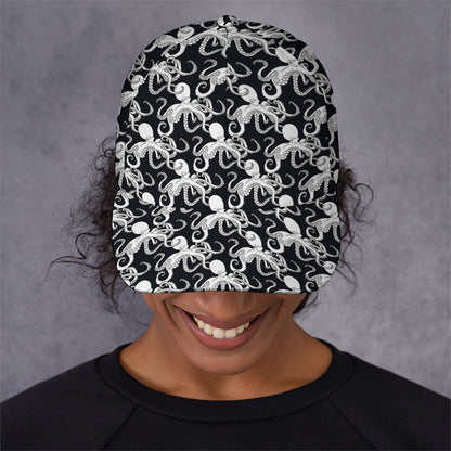 Black And White Octopus Pattern Print Baseball Cap