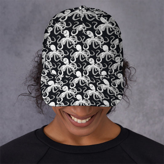 Black And White Octopus Pattern Print Baseball Cap