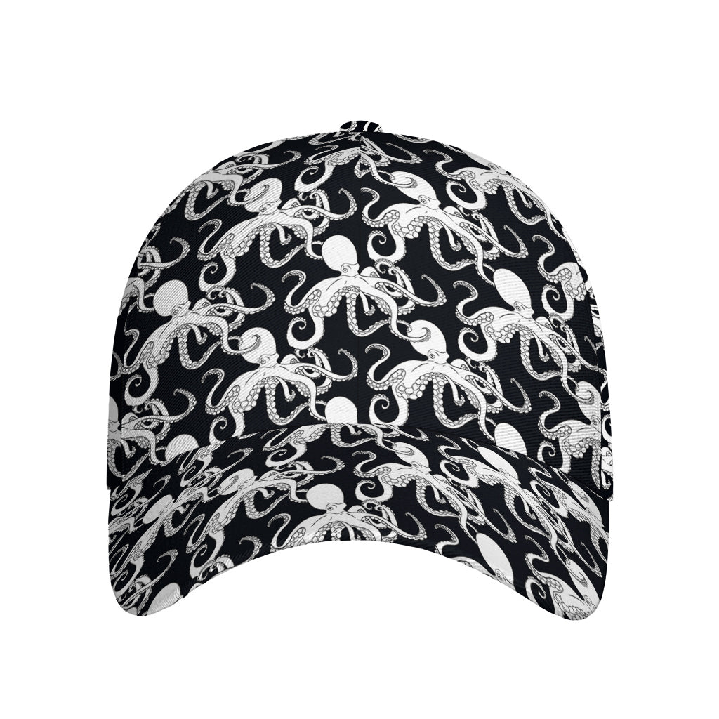 Black And White Octopus Pattern Print Baseball Cap