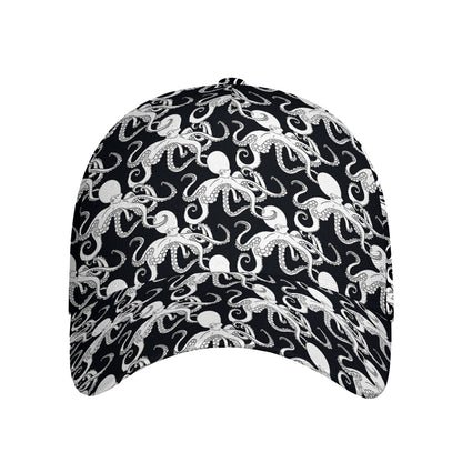 Black And White Octopus Pattern Print Baseball Cap