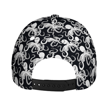 Black And White Octopus Pattern Print Baseball Cap