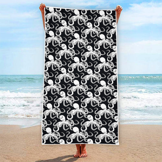 Black And White Octopus Pattern Print Beach Towel