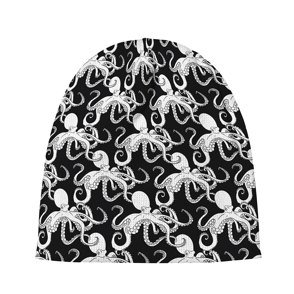 Black And White Octopus Pattern Print Beanie