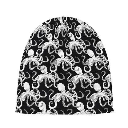 Black And White Octopus Pattern Print Beanie
